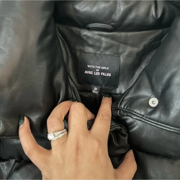 Avec Les Filles Faux-Leather Puffer Coat size medium EUC - Picture 5 of 12